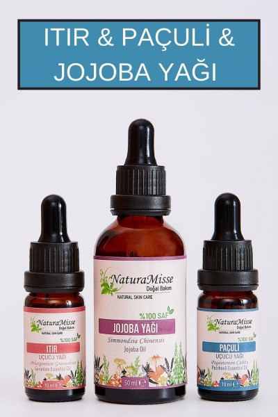 Jojoba Yağı 50 Ml Itır Uçucu Yağı 10 Ml Paçuli Uçucu Yağı 10 Ml %100 SAF DOĞAL