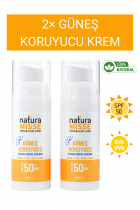 Doğal Güneş Kremi 2x50 Ml Uva Uvb Spf 50 Yüksek Koruma Leke Karşıtı Bakım Nemlendirici Su Bazlı Krem