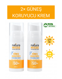 Doğal Güneş Kremi 2x50 Ml Uva Uvb Spf 50 Yüksek Koruma Leke Karşıtı Bakım Nemlendirici Su Bazlı Krem